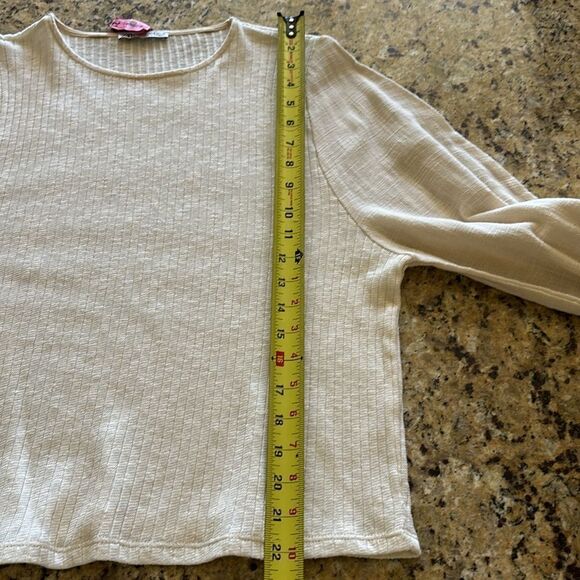 Zara Cream sweater ribbed knit long balloon linen sleeves tie shirt size‎ medium - Picture 8 of 10